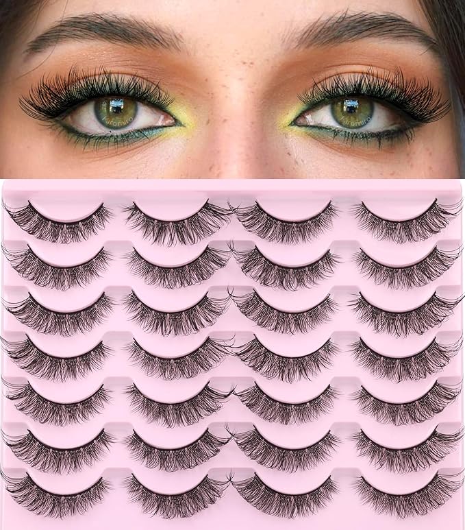 Natural Lashes Wispy Faux Mink Lashes Natural Look Cat Eye False Eyelashes Strip Lash 16mm Short Eyelashes Pack 14 Pairs