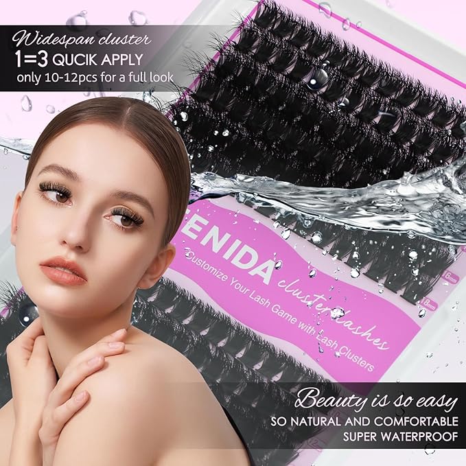 Lash Clusters Kit Eyelash Clusters 100D+150D Thick Volume Cluster Eyelash Extensions D Curvature Cluster Lashes 10-18mm Wispy DIY Lash Extension Kit(100D+150D-10-18MIX Thick Kit)