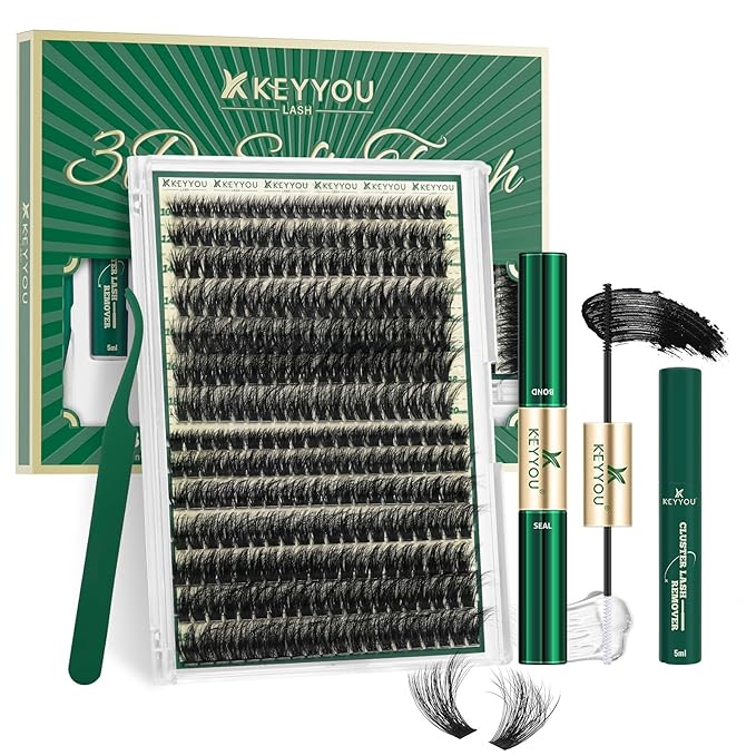 KEYYOU lash Clusters Kit 3D Effect Eyelash Clusters Kit 280pcs 80D100D 10-18MIX D Curl Individual Lashes Kit Wispy Lashes Volume Cluster Lashes Kit Natural Soft (3D Kit-80D100D-D-10-18MIX)