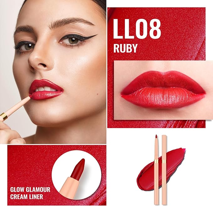 Oulac Waterproof Lipliner Pencil - Smooth and Creamy, Retractable Lip Makeup for Precision Application, Vegan & Cruelty-Free, LL08 Ruby