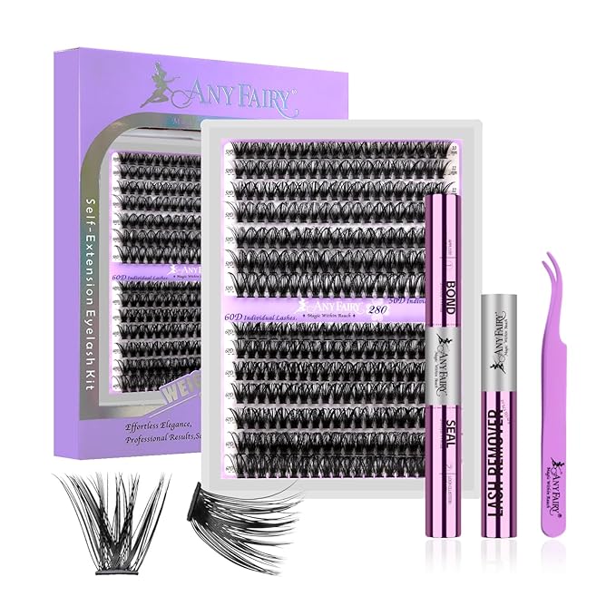 Lash Clusters kit DIY Lash Extension kit 280pcs 10-18mm Wispy Individual Lashes kit with Lash Bond and Seal, Lash Tweezers for Self Use,Beginner-Friendly (sylph 50D-60D-KIT)
