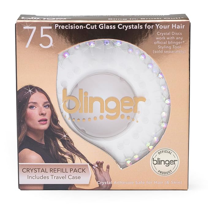 blinger® Shimmer Crystal Refill Pack – as seen on Shark Tank | 5 Discs – 75 Precision-Cut Glass Crystals | Hair-Safe Accessories | Styling Tool Not Included| Crystal Aurore Boreale 3 mm