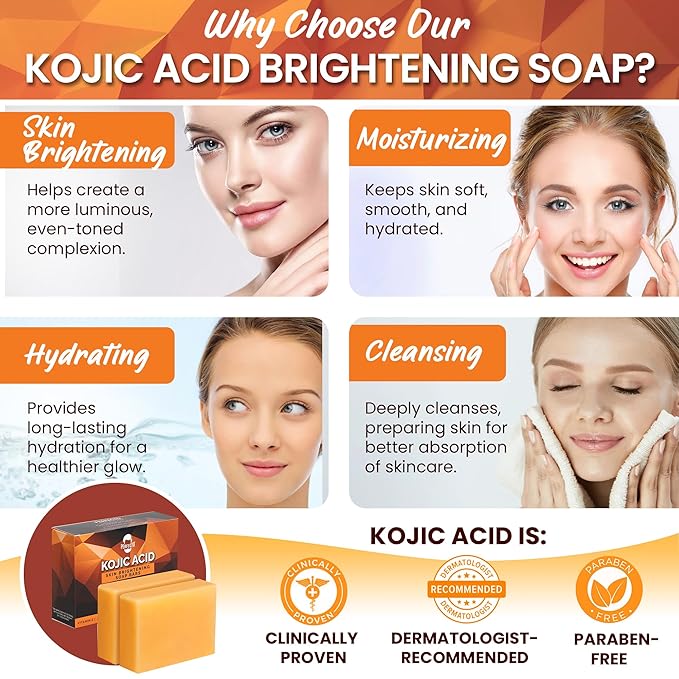 Perfecto Kojic Acid Soap Bar for Hyperpigmentation - All-Natural Kojic Acid Turmeric Bars - Can Reduce Dark Spots - Skin Soap with Vitamin C, Retinol, Collagen -100g x 2 Bars