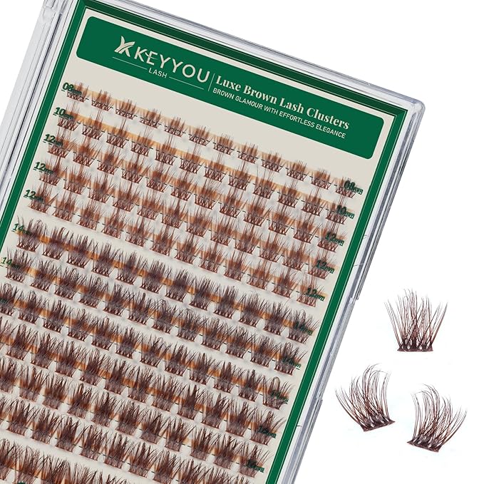 KEYYOU Brown Lash Clusters 144pcs Eyelash Clusters 8-18MIX D Curl Cluster Lashes Soft Wispy Lash Clusters Natural Look Brown DIY Lash Extension At Home(Brown05-D-8-18MIX)