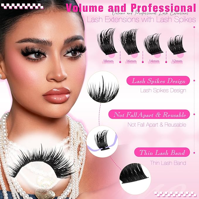 JIMIRE Lash Clusters Kit 12-18MM D Curly Lash Extension Kit Volume Cluster Eyelash Extension Kit with Lash Bond and Seal Spiky Volume Eyelash Clusters with Bottom Lash Clusters