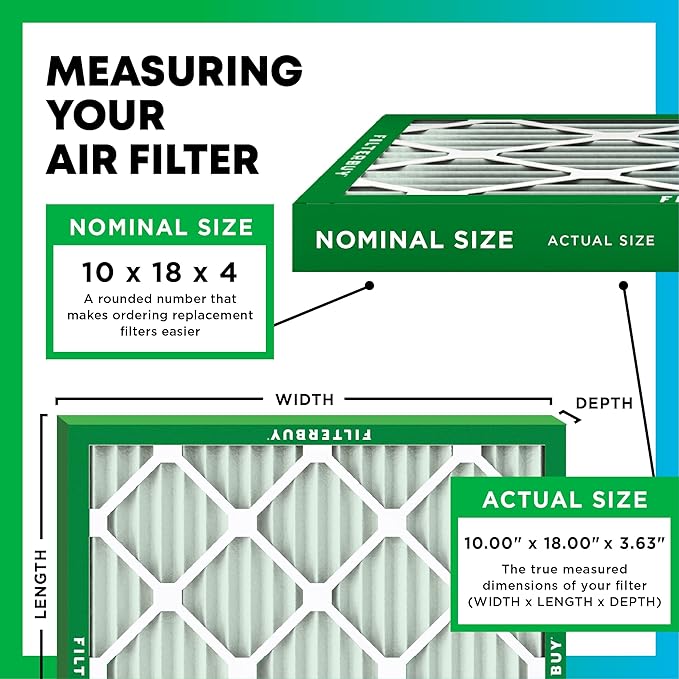 Filterbuy 10x18x4 Air Filter MERV 13 Optimal Smoke & Allergy Defense (12-Pack), Electrostatic Pleated HVAC AC Furnace Filters Replacement, Made in USA (Actual Size: 10.00 x 18.00 x 3.63)