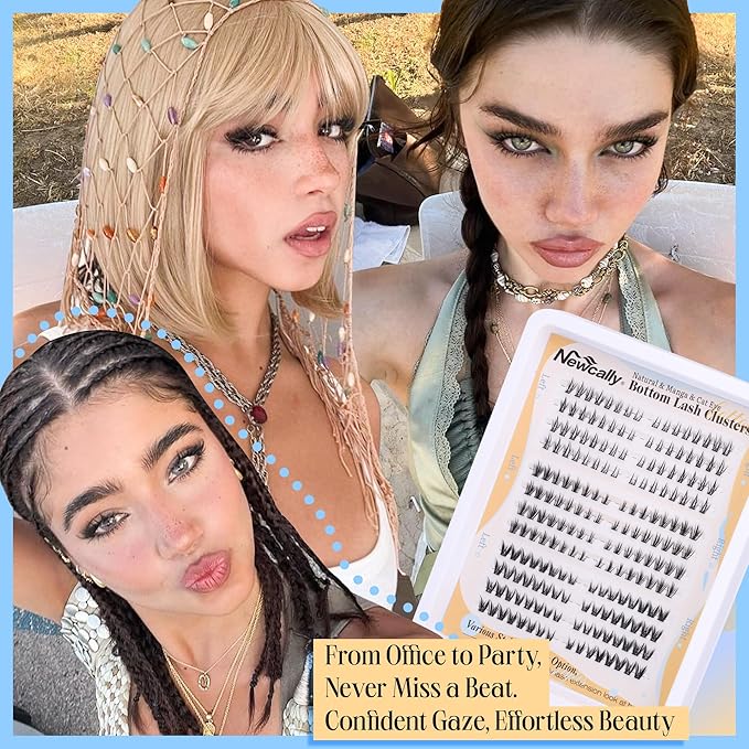 Bottom Lash Clusters Natural Look 4-7MM Lower Lashes CC-Curly Bottom Eyelashes Individual Lashes 3 Styles Left and Right Lashes Clusters DIY Lash Extension at Home Easy Application by Newcally
