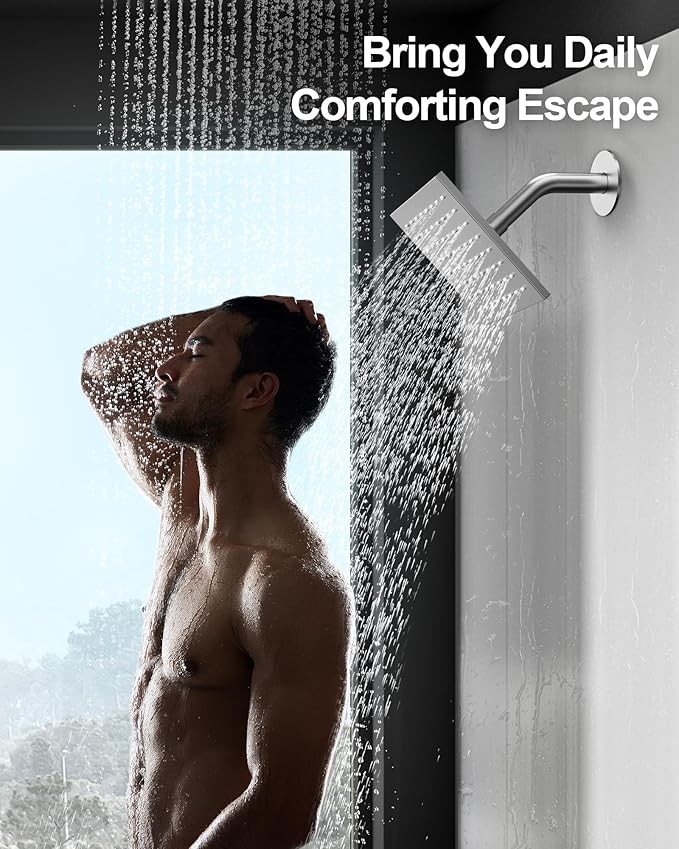 GRANDJOY Thermostatic Shower System, Dual Rainfall Shower Heads for Ceilling & Wall Mounted with Handheld Sprayer, Brushed Nickel