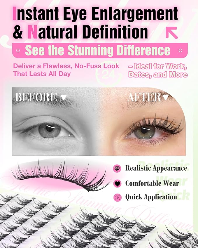 Short 10-12-14mm Lash Clusters Kit Manga Eyelash Clusters Kit Wispy Cluster Eyelash Extensions Clear Band Natural Lash Extension Kit Fairy Cluster Lashes by Delyneph