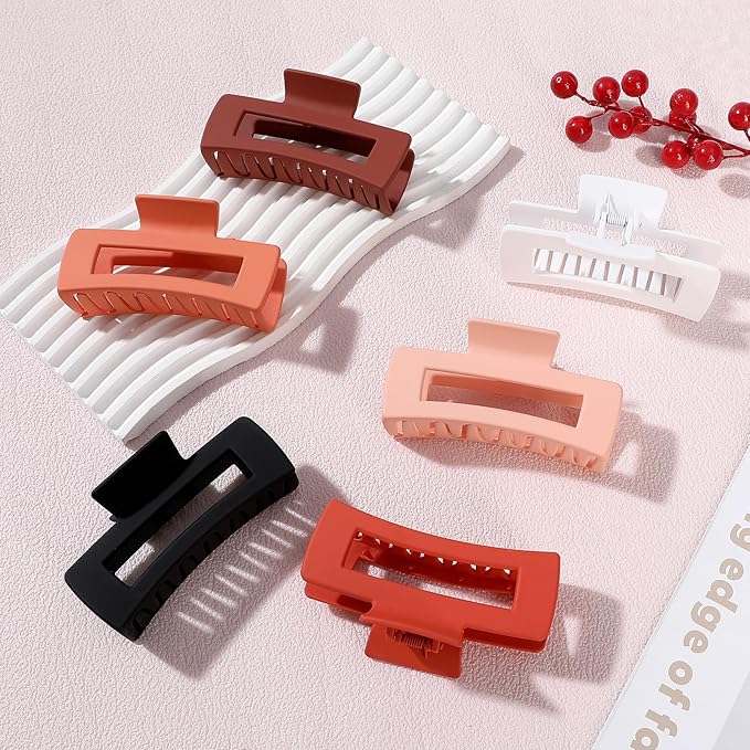 4 Inch Big Hair Claw Clips 6 Pcs Large Claw for Thick Hair Square Hair Clips for Women Rectangle Hair Clips Nonslip Acrylic Banana Jaw Clips Hair Accessories for Girls (Orange)