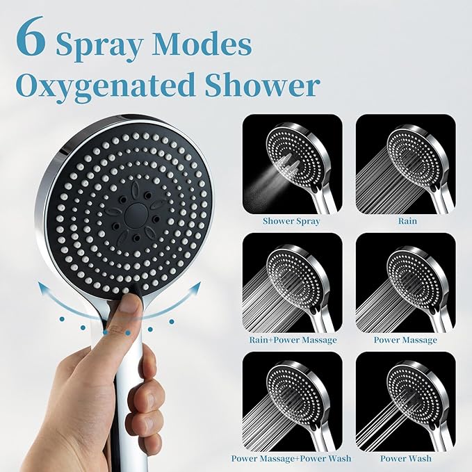 OFFO Shower Slide Bar Combo, Adjustable 23 in Slide Bar with 6-Mode High Pressure Handheld Shower Head and 60 in Stainless Steel Hose, Screw Wall Mounted, Chrome