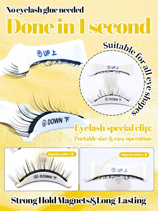 Magnetic Eyelashes with Applicator,Reusable Magnetic Lashes without Eyeliner, Glue-free False Lashes, Waterproof, Lightweight, Suit for Natural Makeup(Simple)