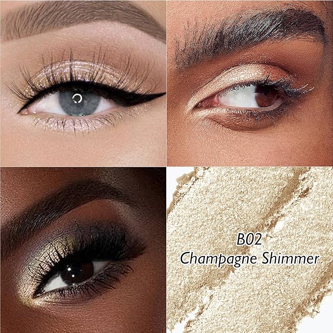 Champagne Shimmer Eyeshadow Stick - Dual-Ended Long-Lasting Cream Eye Shadow for Older Women Crease-Proof Metallic Eyeshadow Pencil, Multi-Use Eye Crayon Highlighter Makeup with Built-in Smudger