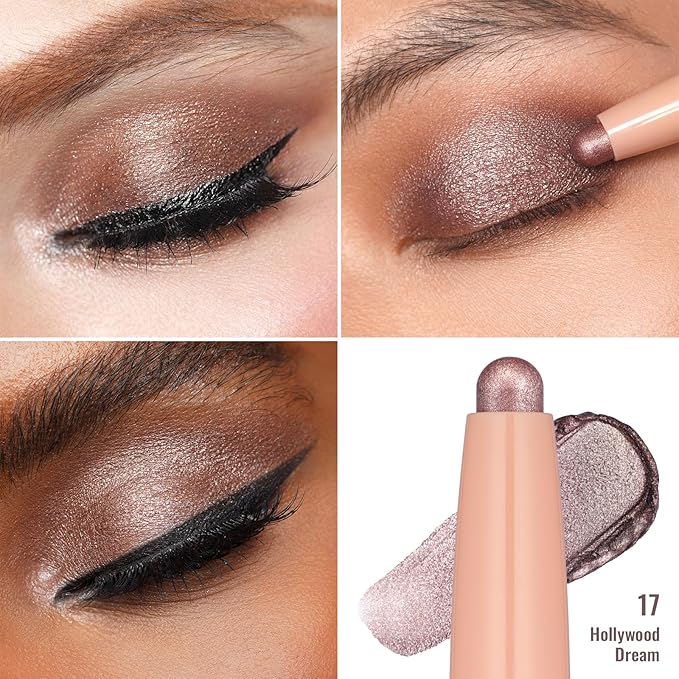 Oulac Waterproof Eye Shadow Stick Smooth and Long Lasting, Shimmering Glitter Finish, Blendable Eyes Makeup, Vegan & Cruelty-Free 1.25g, 17 Hollywood Dream