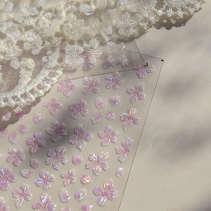 4sheet Flower Nail Stickers for Spring Nail Art 5D Embossed Nail Art Stickers Decals Pink Flower Self-Adhesive Acrylic Nail Supplies Summer Floral for Women Manicure Decorations