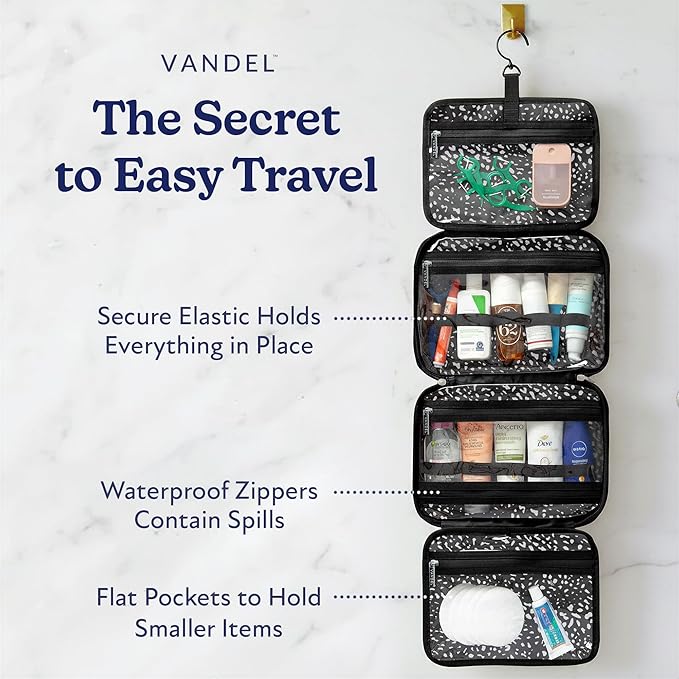 VANDEL Waterproof Hanging Toiletry Bag for Travelling, Hanging Makeup Organizer Bag, Cosmetic Travel Bags for Women, Makeup Case Toiletries Organizer Hygiene Bathroom Shower Caddy - White Leopard