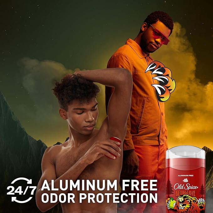 Old Spice Aluminum Free Deodorant for Men, 24/7 Odor Protection, 24/7 Freshness & Lasting Scent, Goes on Clear, Bearglove with Crisp Orchard Scent, 3.0 oz