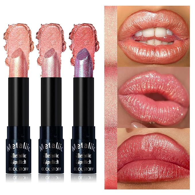 Metallic Glitter Lipstick Set Shimmering Colors Long Lasting Waterproof Plump Matte Moisturizing (Set-A)