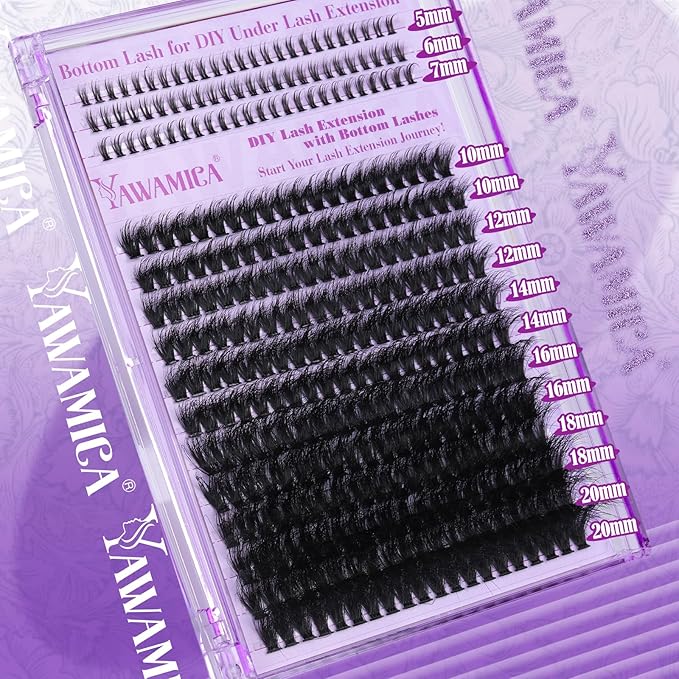 Yawamica Cluster Eyelash Extensions Fluffier Lash Clusters with Bottom Lashes 200D Volume Individual Lashes 315pcs Wispy Eyelash Clusters 10-20mm DIY Lash Extension at Home