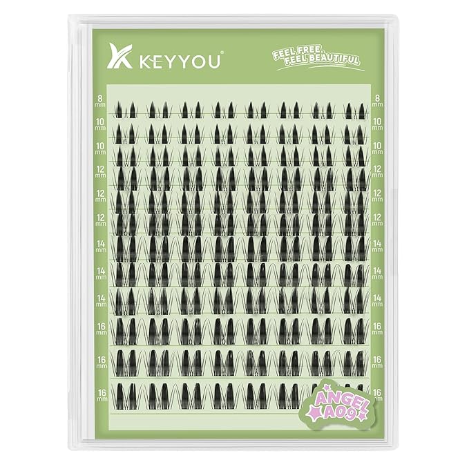 KEYYOU LASH clusters 120Pcs D Curl Angel Eyelash Extension Thick Wispy Natural Band Lash with Waterproof DIY Lash Extension at Home（Angel A09-D-8-16MIX）