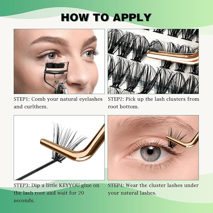Lash Clusters 300pcs Individual Lashes 40D 0.07C Curl 11mm DIY Eyelash Extension KEYYOU Large Tray Volume Soft&Natural Cluster Lashes(40D-0.07C,11）