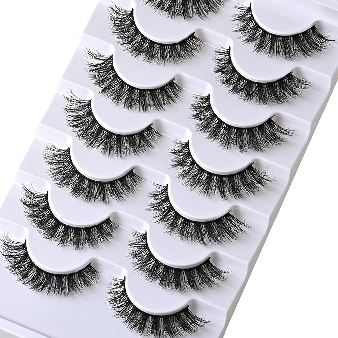 Lashes Wispy False Eyelashes Natural Cat Eye Strip Lash Fluffy Fake Lashes Strips Mink Eyelash Natural Looking Cateye Demi Wispies Eye Lashes Pack 7 Pairs Short Full Pestañas Postizas Set