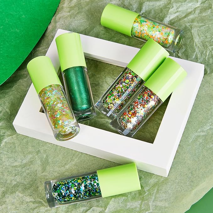 St. Patrick‘s Day Body Glitter Duo with Brush - Bold Deep Green & Bright Pastel Mix Chunky Glitter, 2-Pack for Face, Body & Hair | Long Lasting Festival Makeup