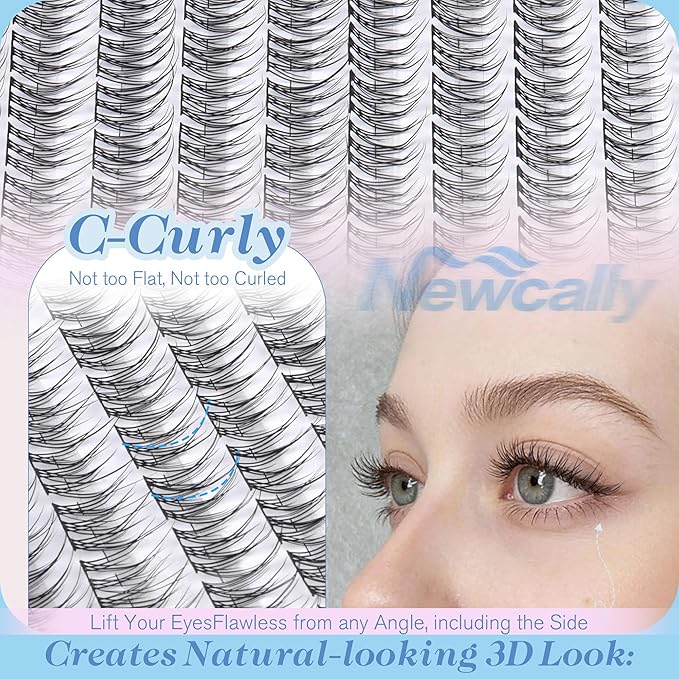 Natural Short Lash Clusters 9-12MM for Clean Eye Makeup Cluster Eyelash Extensions C-curly Wispy Eyelash Clusters Individual Lashes DIY Lash Extension at Home for Beginners by Newcally