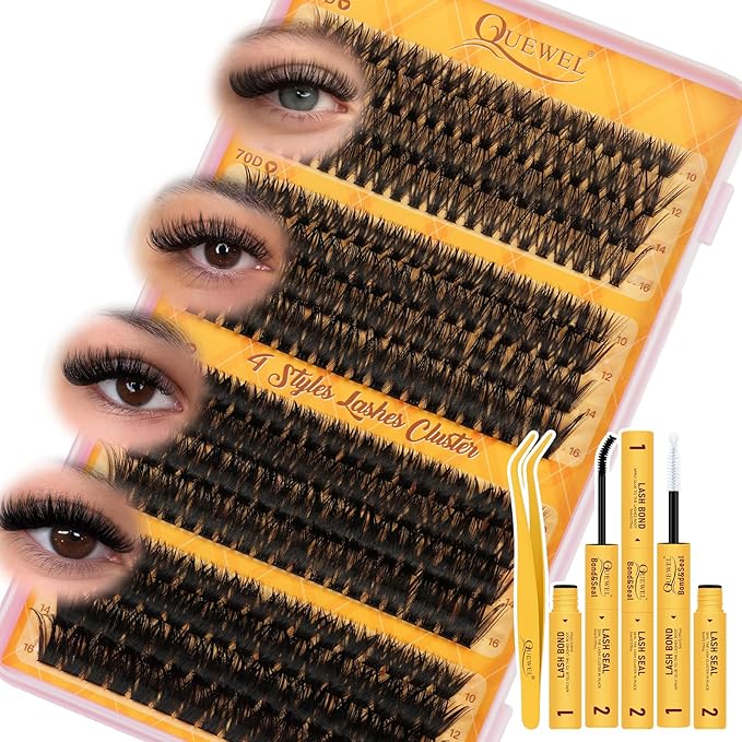 QUEWEL 320PCS Lash Clusters Kit 60D+70D+80D+100D Lashes Clusters Kit 10-18mm Cluster Lashes Individual Eyelash Clusters Reusable for Natural DIY Cluster Eyelash Extensions for Beginners