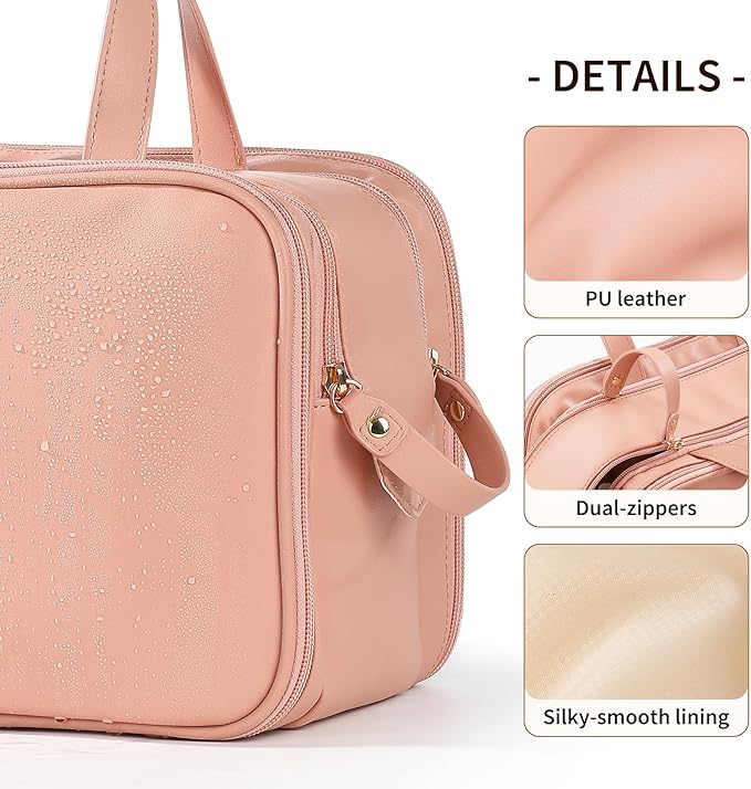 Large Travel Makeup Bag for Women with Luggage Sleeve and Reinforced Dual Handles, Featuring 10 Independent Elastic Brush Slots and 25 Pockets, Large Capacity Waterproof Cosmetic & Toiletry Organizer
