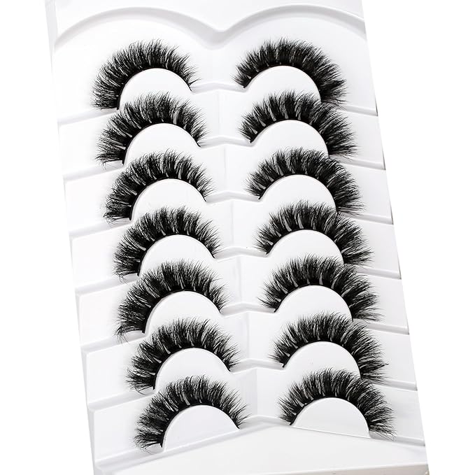 Pooplunch False Eyelashes Natural Volume Cat Eye Cluster Extensions Look Wispy Short Flared Fake Eyelash Faux Mink Lashes Strips 7 Pairs Pack