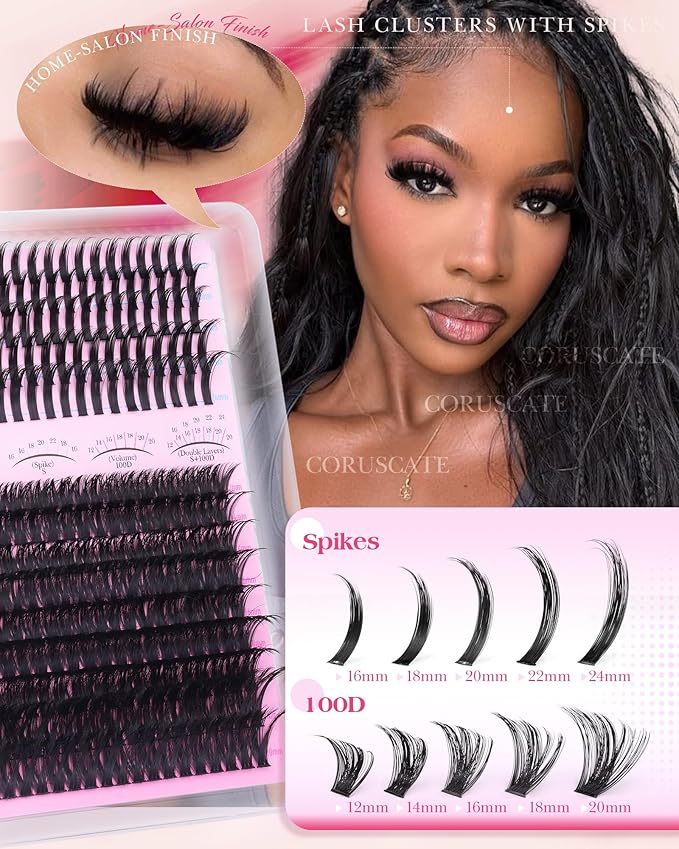 CORUSCATE Lash Clusters with Spikes Cluster Eyelash Extensions 100D Professional Lash Extension Spike Lashes Long 12-24mm Eyelash Clusters Mega Style Individual Lashes Strip Mink Dramatic DIY Eyelash
