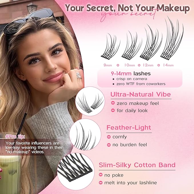 Lash Clusters Wispy 9-14mm Eyelash Clusters Natural DIY Cluster Eyelash Extensions Lash Individual 300pcs Short C Curve
