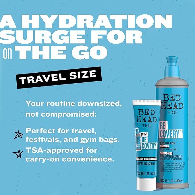 TIGI Bed Head Recovery Shampoo, Travel Mini, 2.53 fl oz (Pack of 2)