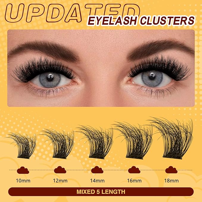 QUEWEL Lash-Clusters-Kit, DIY Lash Extension Kit 3D Effect Lash-Clusters Mix 10-18mm Eyelash Clusters with Lashes Bond and Seal Eyelash Tweezers (3D Cloud A Kit)
