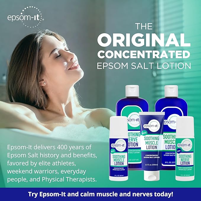 EPSOM-IT Soothing Muscle Lotion - Roll On Epsom Salt Lotion with Arnica for Muscle Stiffness, Leg, Knees and Feet Discomfort, Topical Magnesium Cream, 3oz, 4-pack