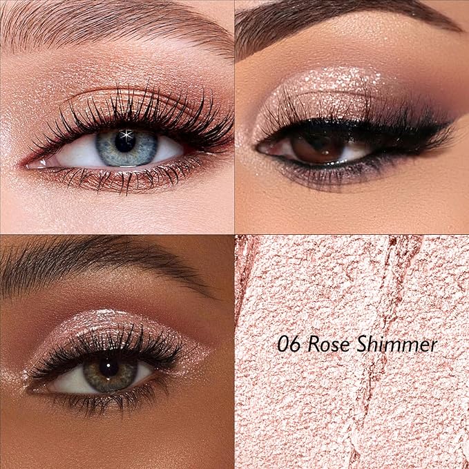 Dual-Ended Rose Shimmer Eyeshadow Stick - Long-Lasting Cream Eye Shadow Stick Crease-Proof Eyeshadow Pencil, Easily Blendable Multi-Use Eye Highlighter Makeup with Built-in Smudger, 06