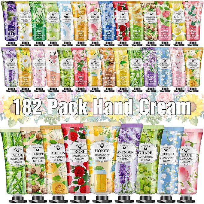 182 Pack Hand Cream Set, Mothers Day Gifts, Hand Lotion for Valentines Day Gifts, Thank You Gifts, Bridesmaid Gifts, Birthday Gifts and Small Gifts, Hand Lotion Travel Size for Dry Cracked Hands