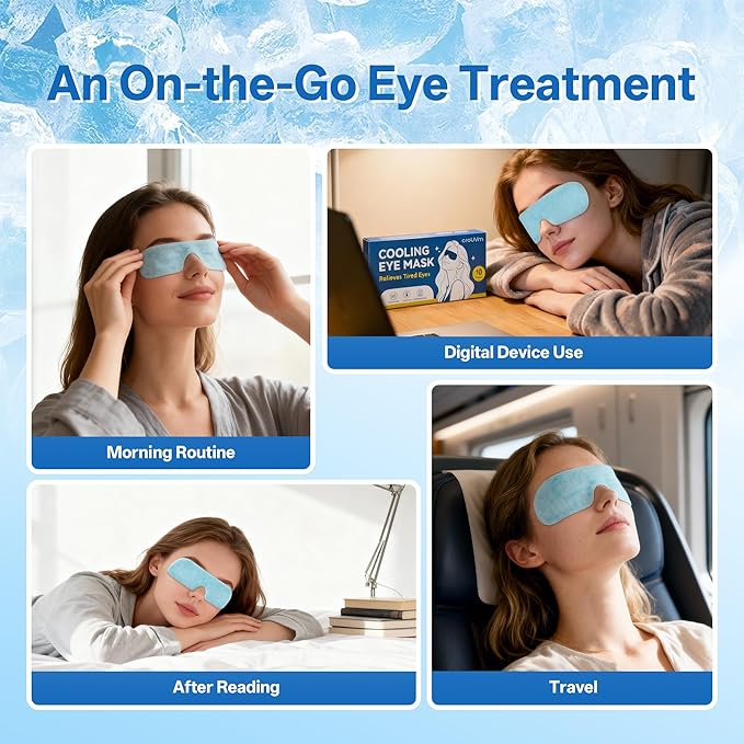 CROUVM Hydrogel Self Cooling Eye Masks, Cold Compress Eye Patches for Puffy Eyes, Fast Relief for Screen Fatigue & Eye Strain, Travel Ready Gel Eye Masks, 10 Pack Individually Wrapped