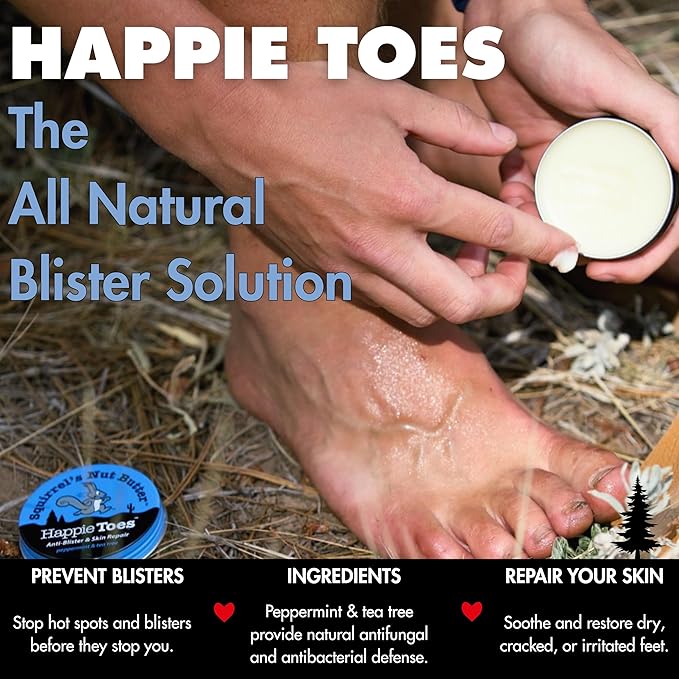 Squirrel's Nut Butter Happie Toes Tin | Blister Prevention & Foot Cream | Prevent Blisters and repair skin on dry or cracked heals, toes, ankles, and balls of foot | 2.0 oz