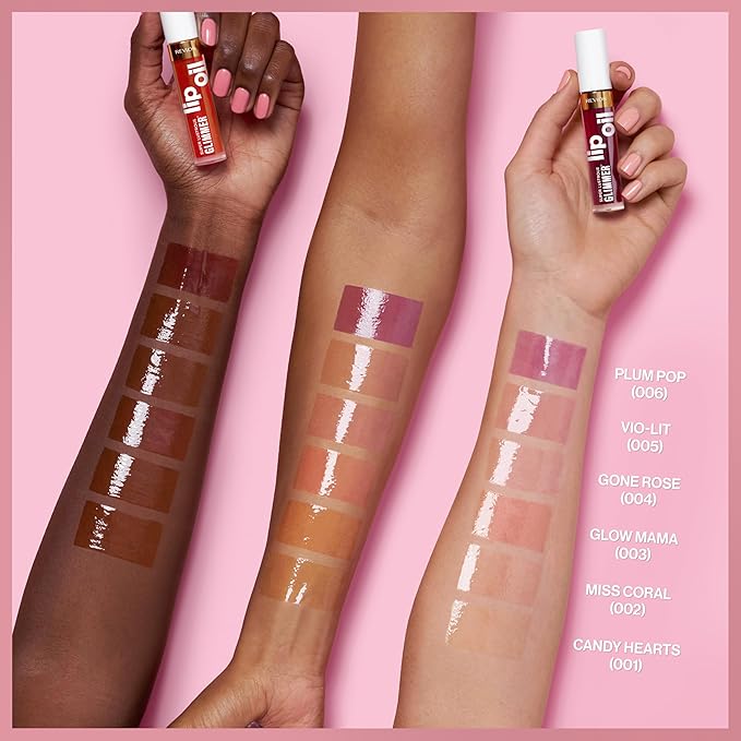 REVLON Super Lustrous Glimmer Lip Oil, Moisturizing & Tinted, Shiny Finish, Made with Plant-Based Squalane, 006 Plum Pop, 0.13 fl oz