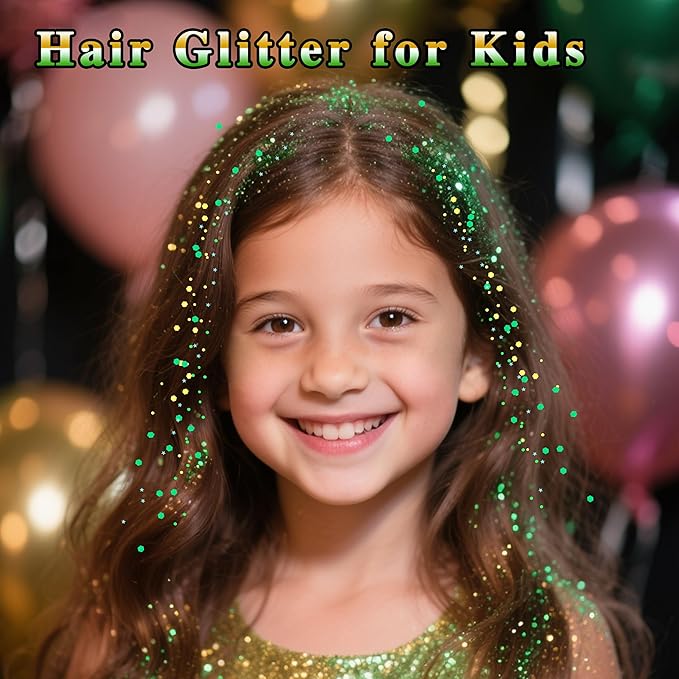 MEICOLY Gold and Green Face Glitter,Holographic Gold Hair Accessories,Sparkle Self-Adhesive Halloween Body Glitter Makeup for Mardi Gras Carnival Festival Party,St Patricks Day Accessories