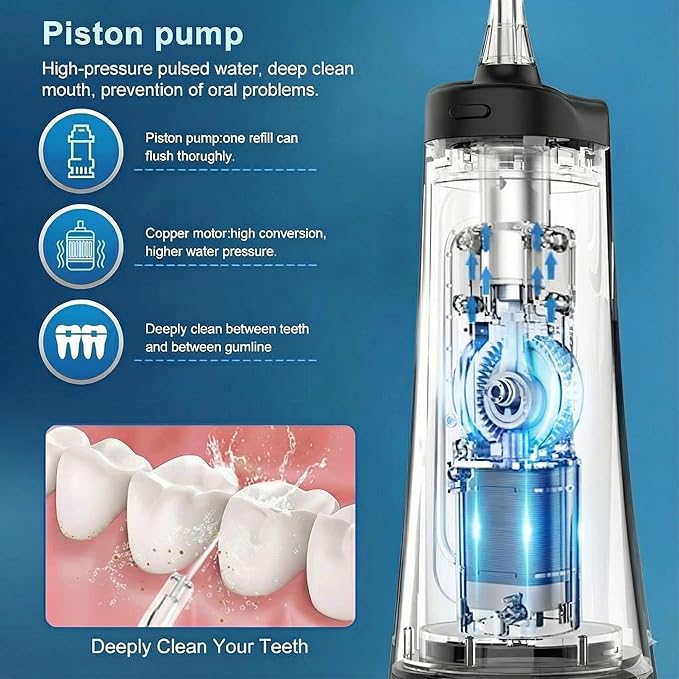 Wellooriya Cordless Water Flosser for Teeth – 300mL Large Tank, 9 Pressure Levels, LED Display, USB-C Rechargeable, IPX7 Waterproof Dental Oral Irrigator for Home & Travel (Black)