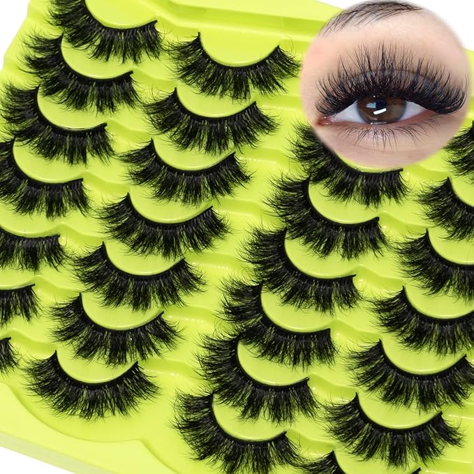 False Eyelashes Fluffy Mink Lashes 18mm Stirps Lash Volume False Eyelashes 14 Pairs 8D Eye Lashes D Curl Dramatic Soft Eyelash Big Long Lash Pack That Look Like Extensions