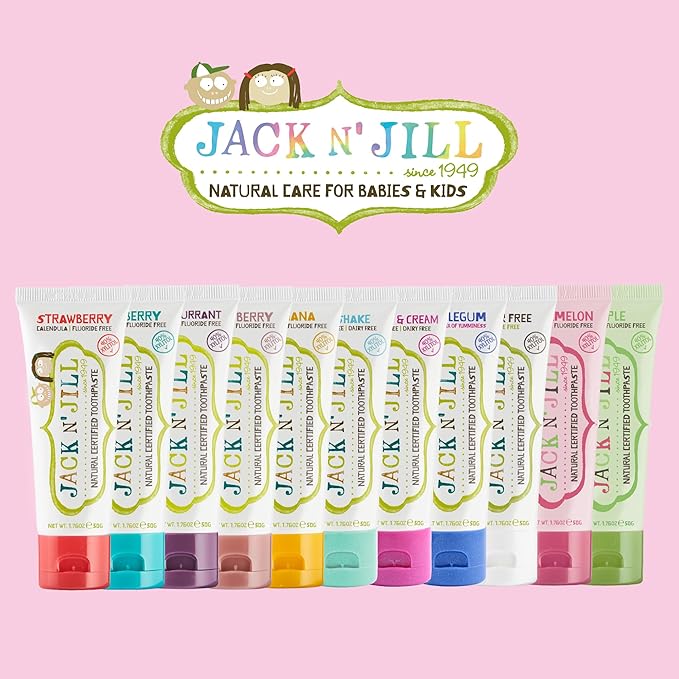 Jack N' Jill Natural Toddler Toothpaste - Fluoride Free Training Toothpaste for Toddlers 1-3, 40% Xylitol, BPA Free - Raspberry & Blackcurrant, 1.76 oz (2 Pack)