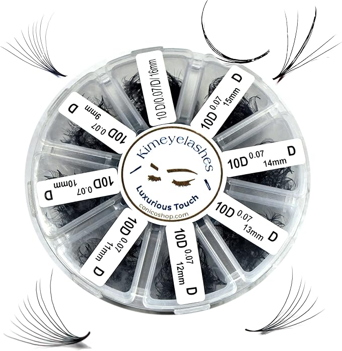 Kimeyelashes 4D to 10D - 0.07 C and D Curl 1000 Premade volume fans loose Fans, Handmade eyelash extensions supplies Russian volume lash promade fan (7D - 0.07 - Curl D, 18mm)