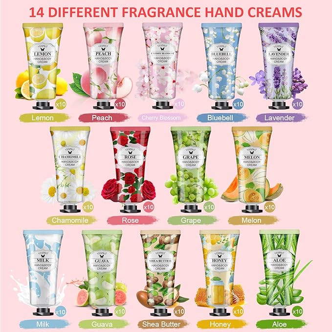VESPRO 140 Pack Hand Cream Gifts Set, Valentines Day Gifts, Hand Lotion Travel Size for Dry Cracked Hands, Mini Hand Cream for Teacher Appreciation Gifts, Gifts for Mom and Birthday Gifts