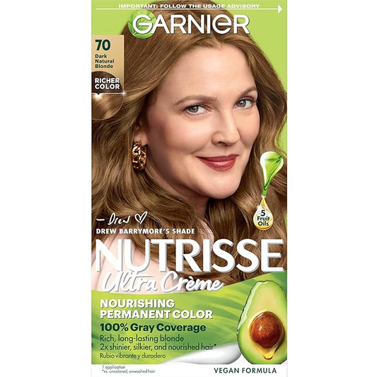 Garnier Hair Color Nutrisse Nourishing Creme, 70 Dark Natural Blonde (Almond Crème) Permanent Hair Dye, 1 Count (Packaging May Vary)