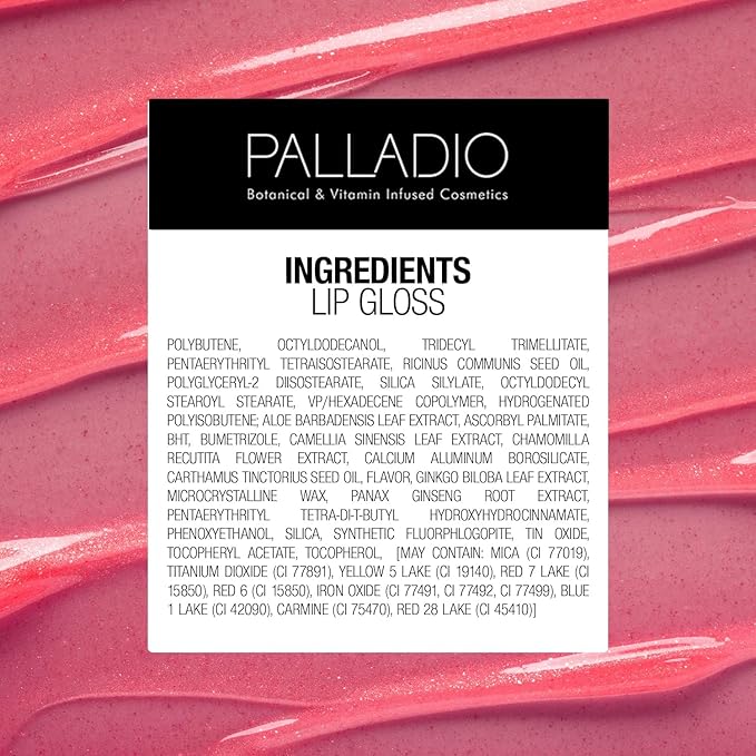 Palladio Lip Gloss, Pure Natural, Non-Sticky Lip Gloss, Contains Vitamin E and Aloe, Offers Intense Color and Moisturization, Minimizes Lip Wrinkles, Softens Lips with Beautiful Shiny Finish