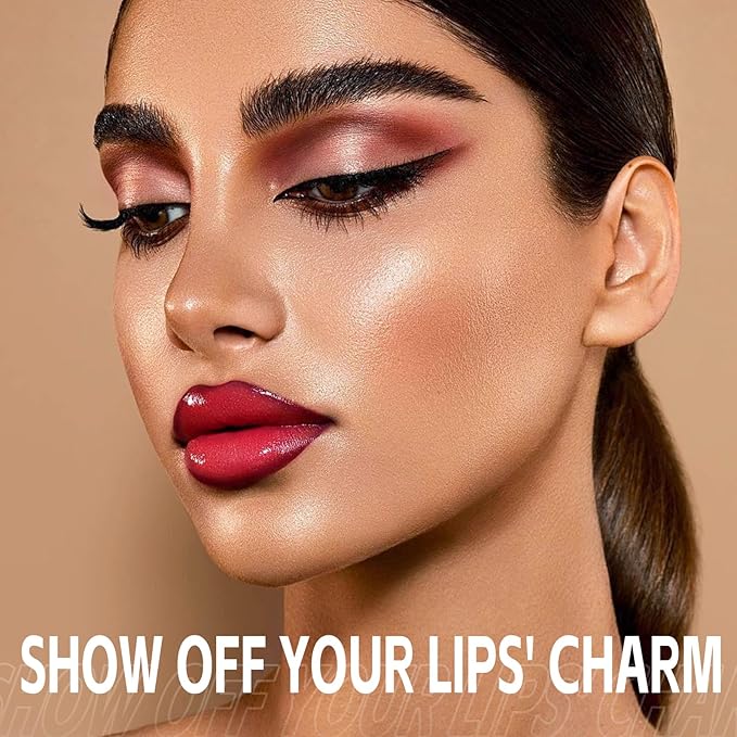 2-in-1 Matte Lip Liner Pencil and Lip Gloss Set, Double-ended Plumping Lip Oil Set for Women, 12H Long-Lasting & Waterproof Lipstick 2Pcs
